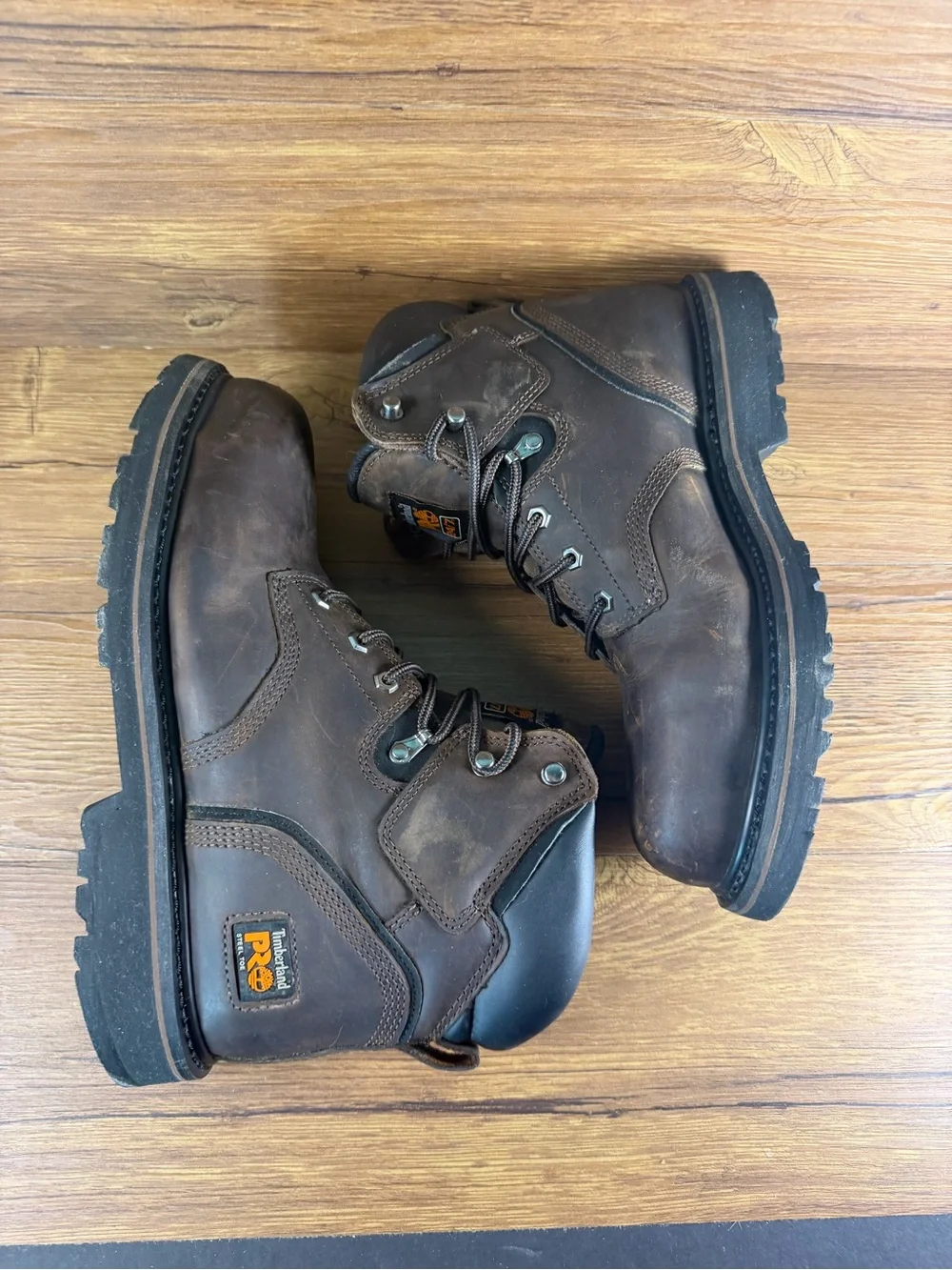 Timberland PRO Pit Boss Steel Toe Work Boots Brown Leather Mens 10.5 Shoes